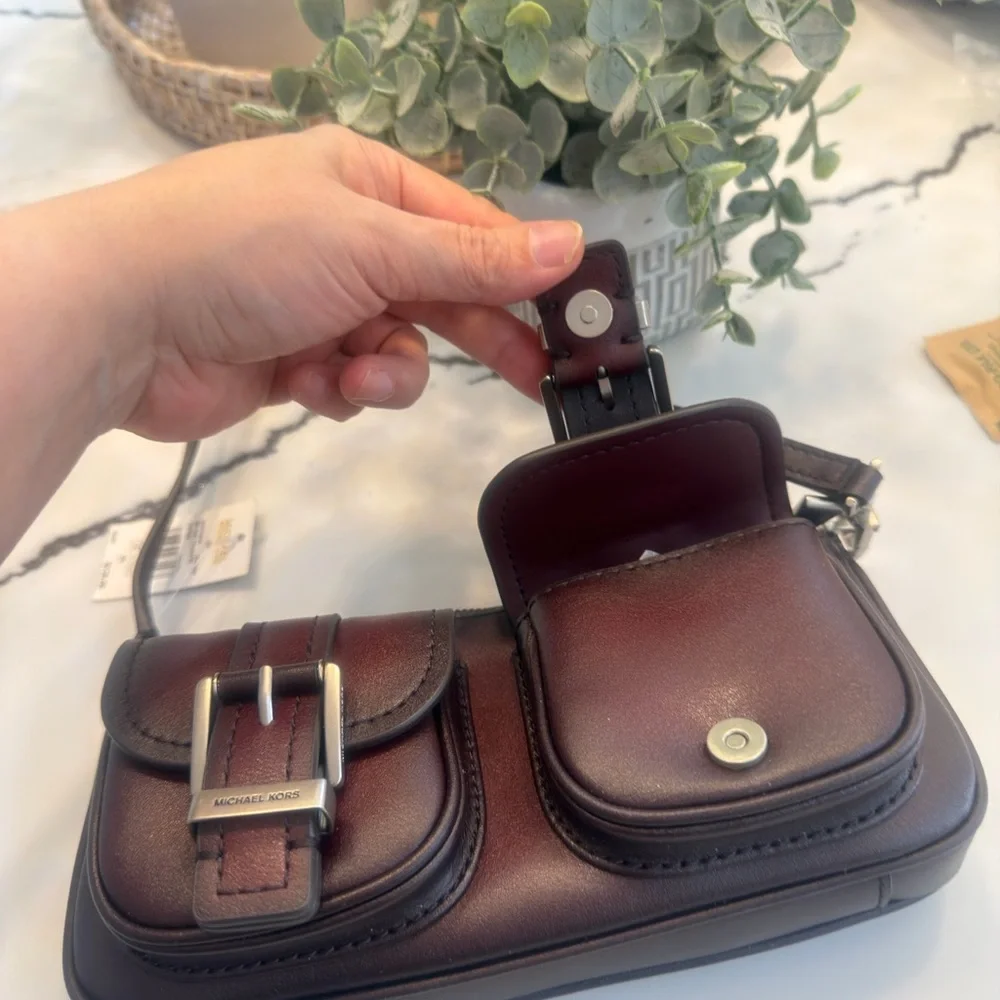 Michael Kors Burgundy Leather Women's Bag - Picture 8 of 16